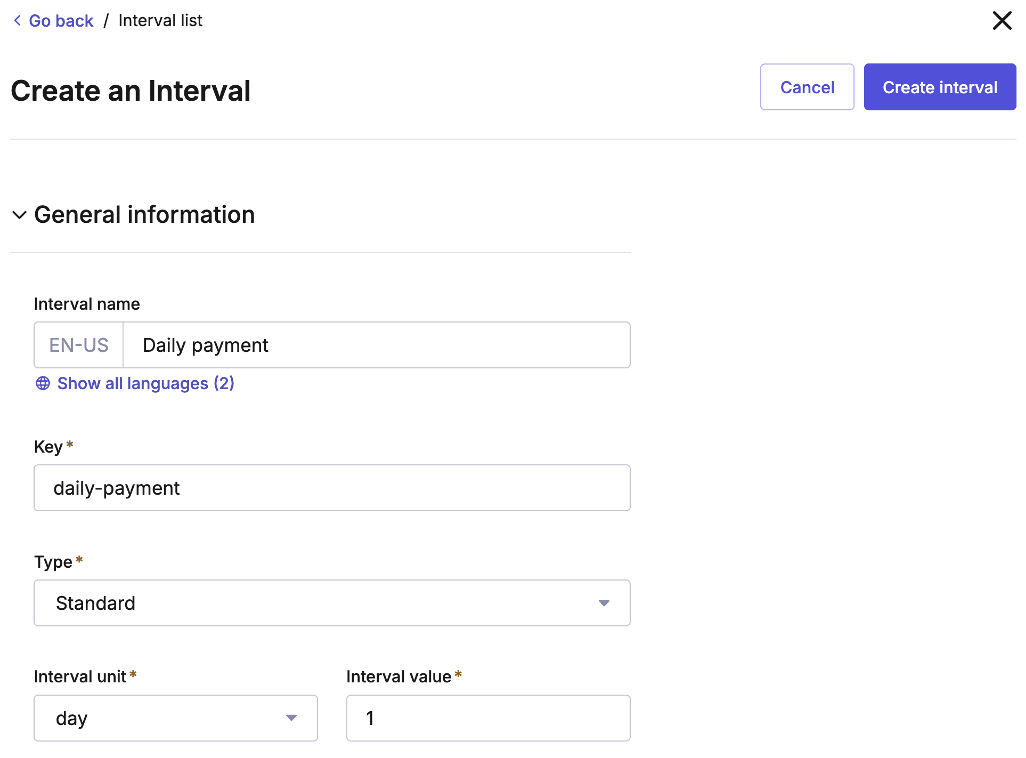 The Create an Interval page inside Project settings in the Merchant Center