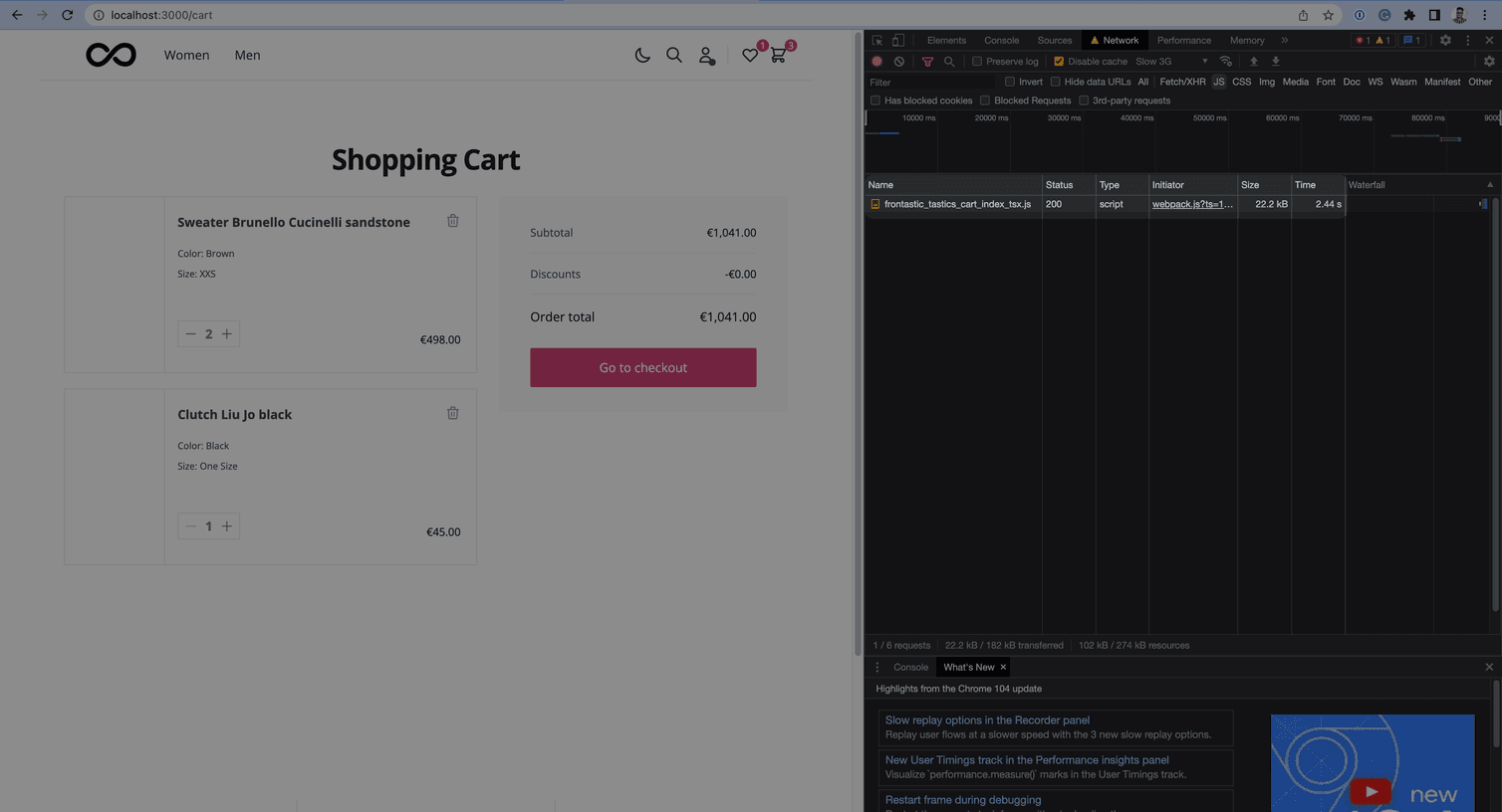The cart component has loaded and it replaced the loading message.