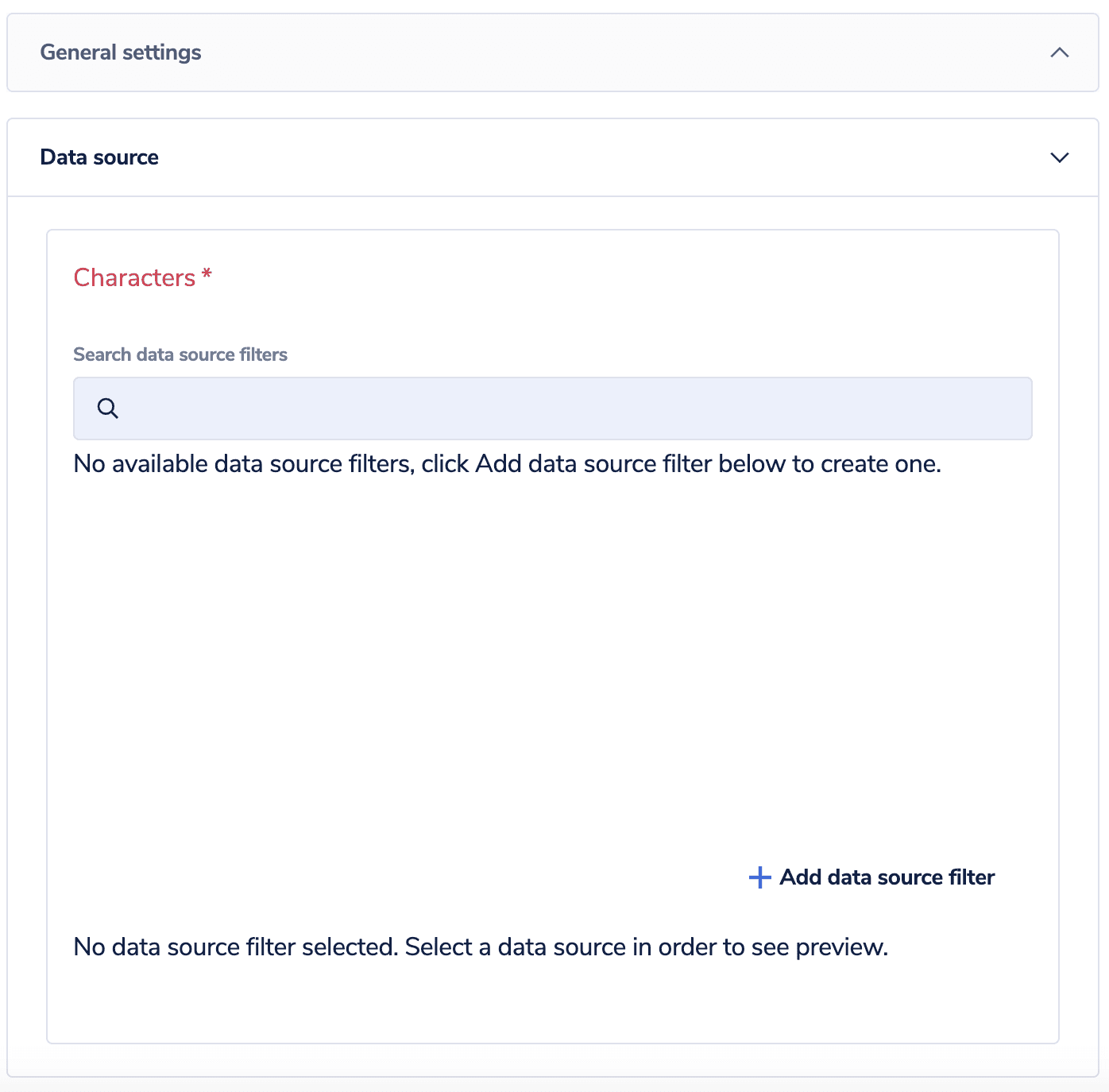 Form to add a data source filter