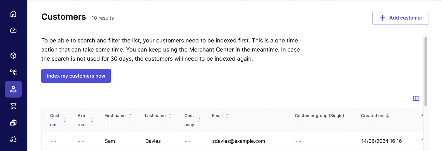 Customer list screen showing newly updated customer.