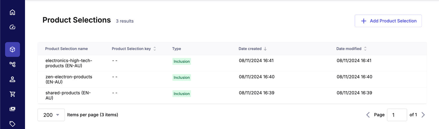 Three product selections created in Merchant Center.
