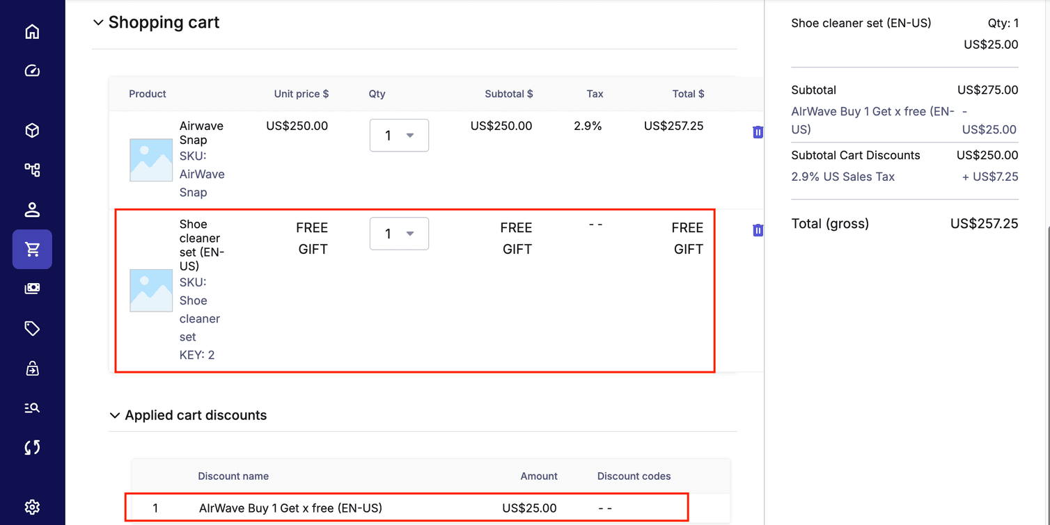 Cart Discount applied to Order.