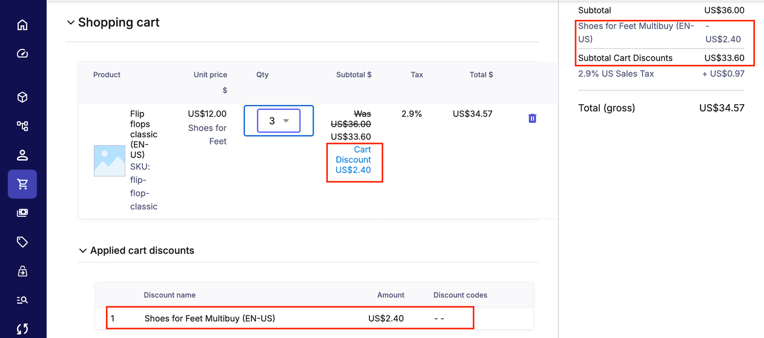 Cart Discount applied to Order.