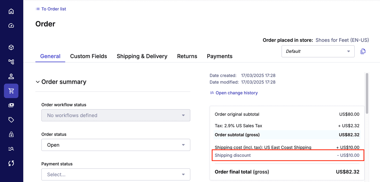 Cart Discount applied to Order.
