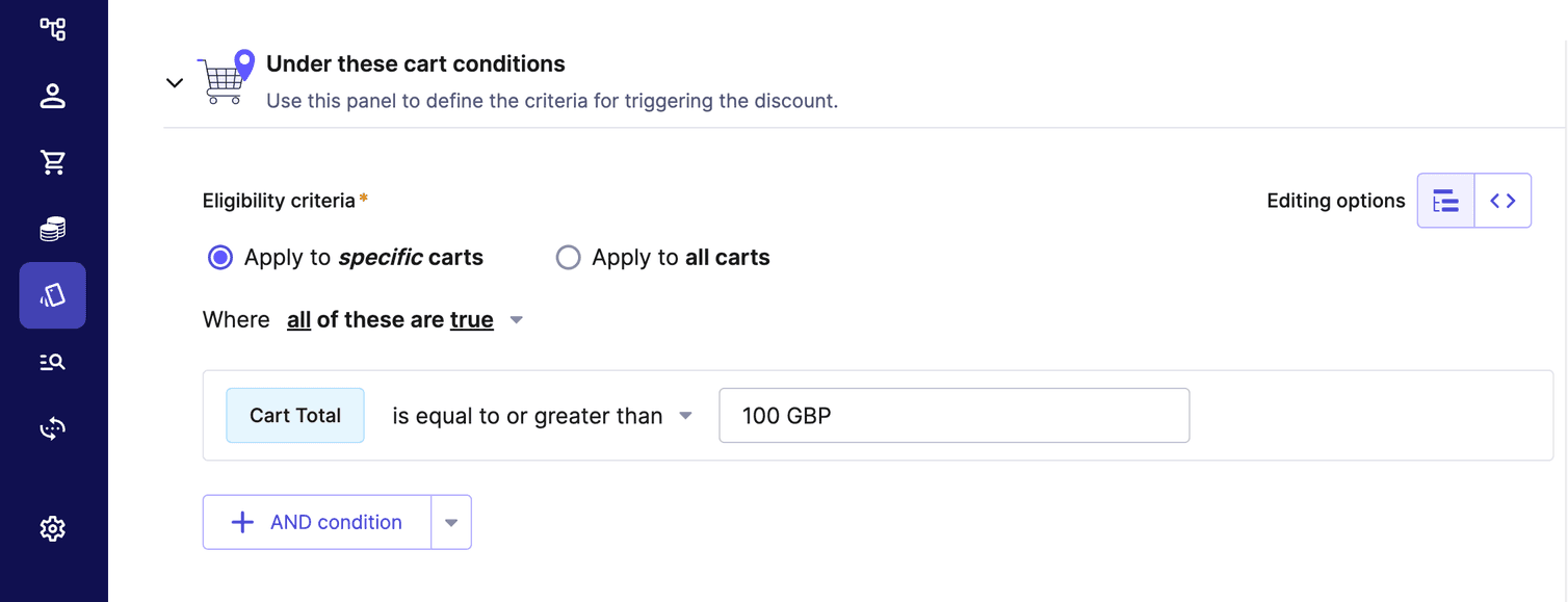 Configuration of a Cart Discount rule