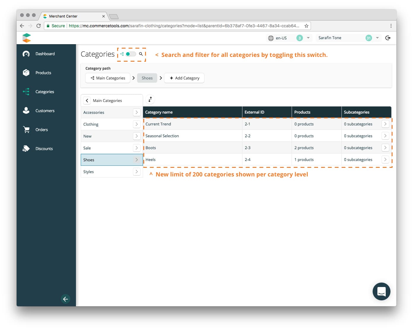 Available Categories and sub-Categories for your Products.
