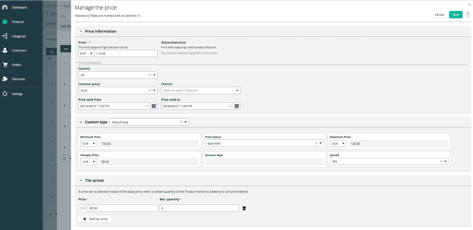 Redesigned view of Product Variant Price.