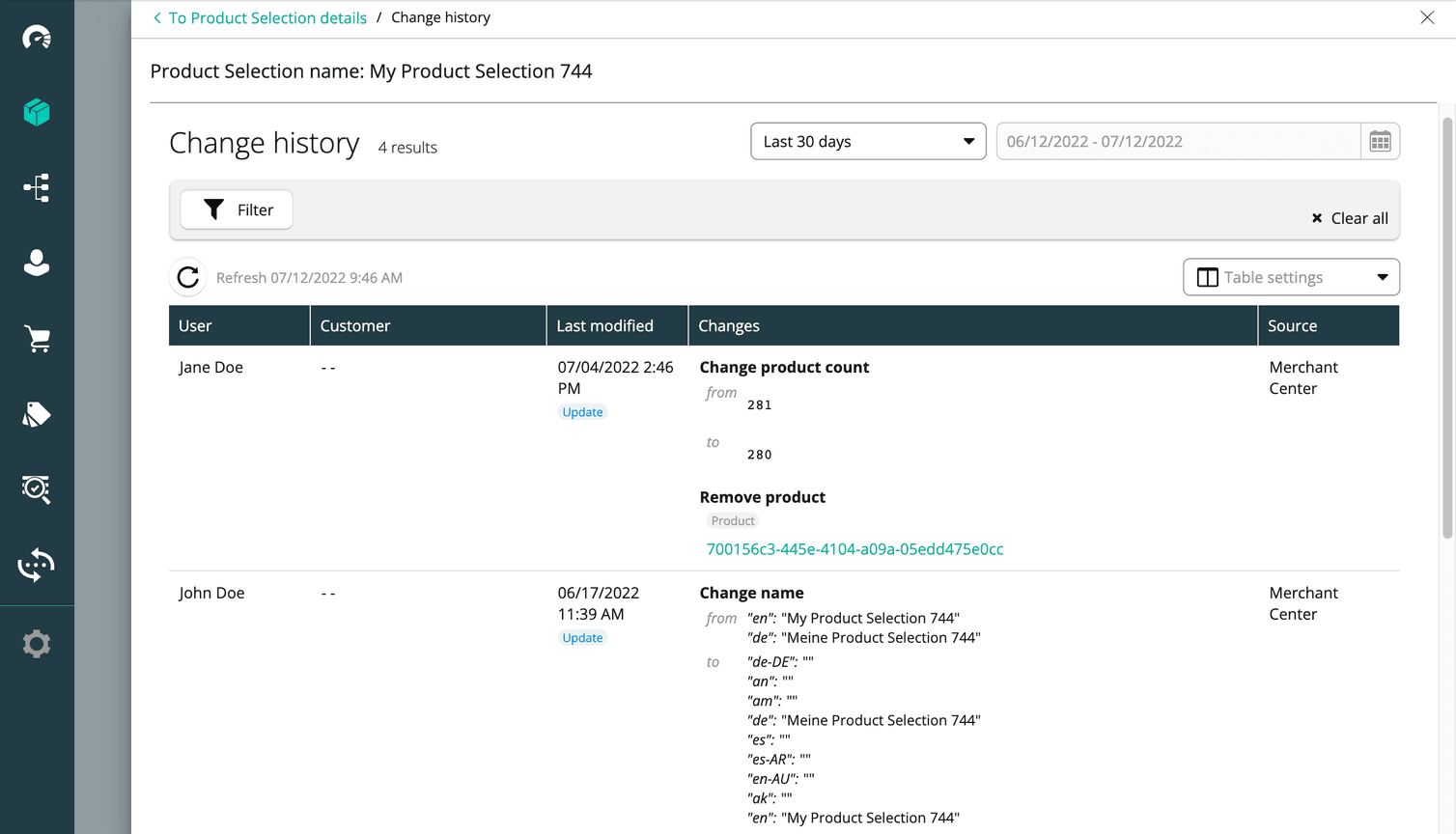 Contextual view of Product Selection.
