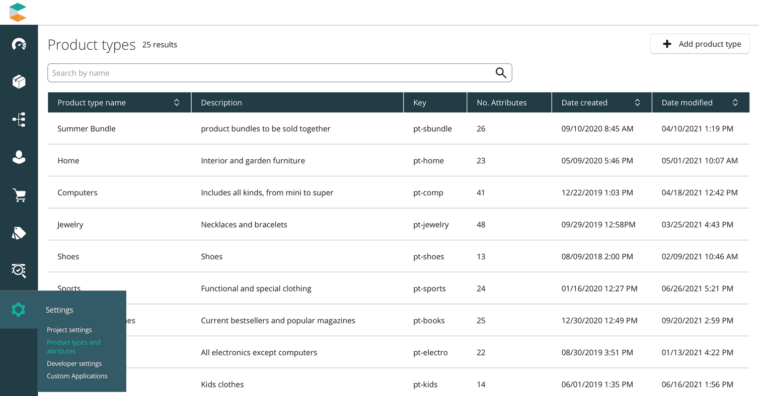 Redesigned Product Types interface.