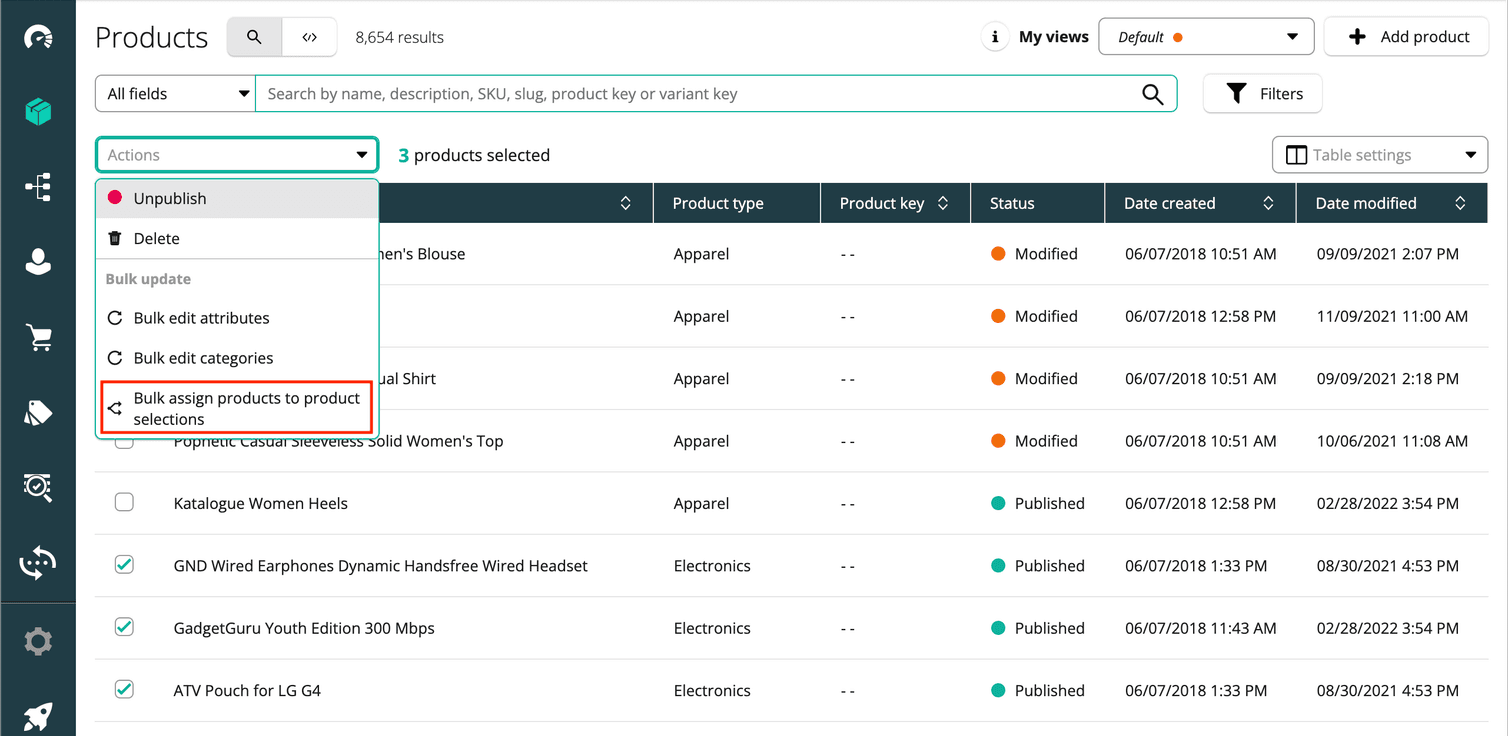 Bulk selection of Products for bulk assignment.
