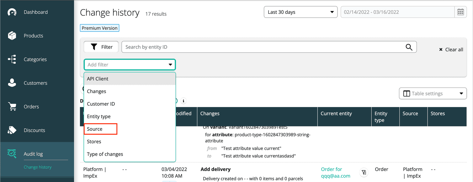 Stores filter added to search filters.