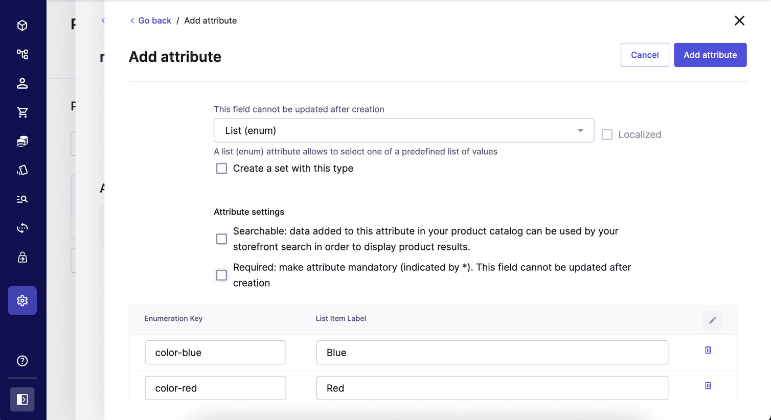 Key and label values defined for an enum.